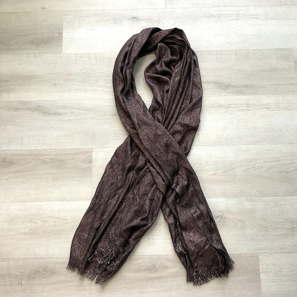Womens Fringed Rectangle Scarf Shimmery Gold Black 82 x 40